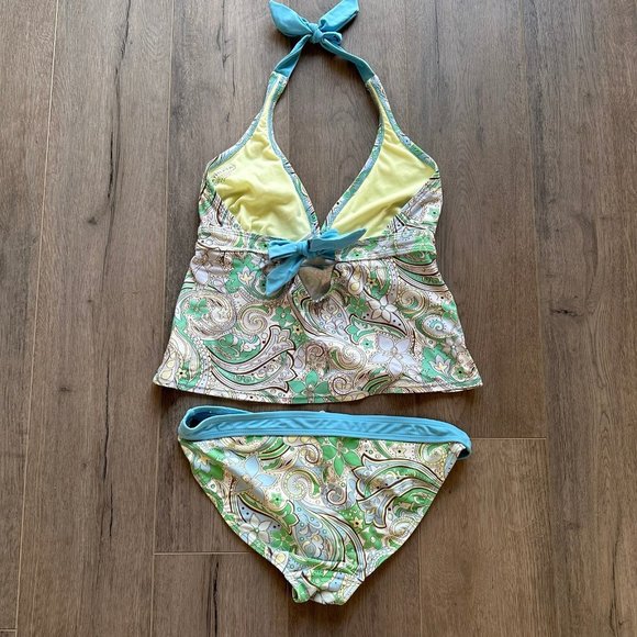 Athleta Tankini Swimsuit Sz 4 40C 38D 36DD/ Lg Green Floral Paisley Womens - Picture 4 of 7